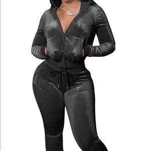 Black Y2K Velour Tracksuit